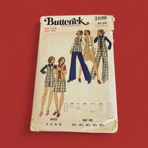 3109 Vintage Butterick SEWING Pattern Miss 1970s Vest Skirt Pants Shorts 12 1/2